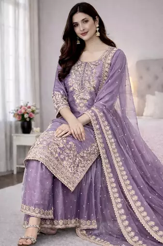 lavender silk festive kurta set