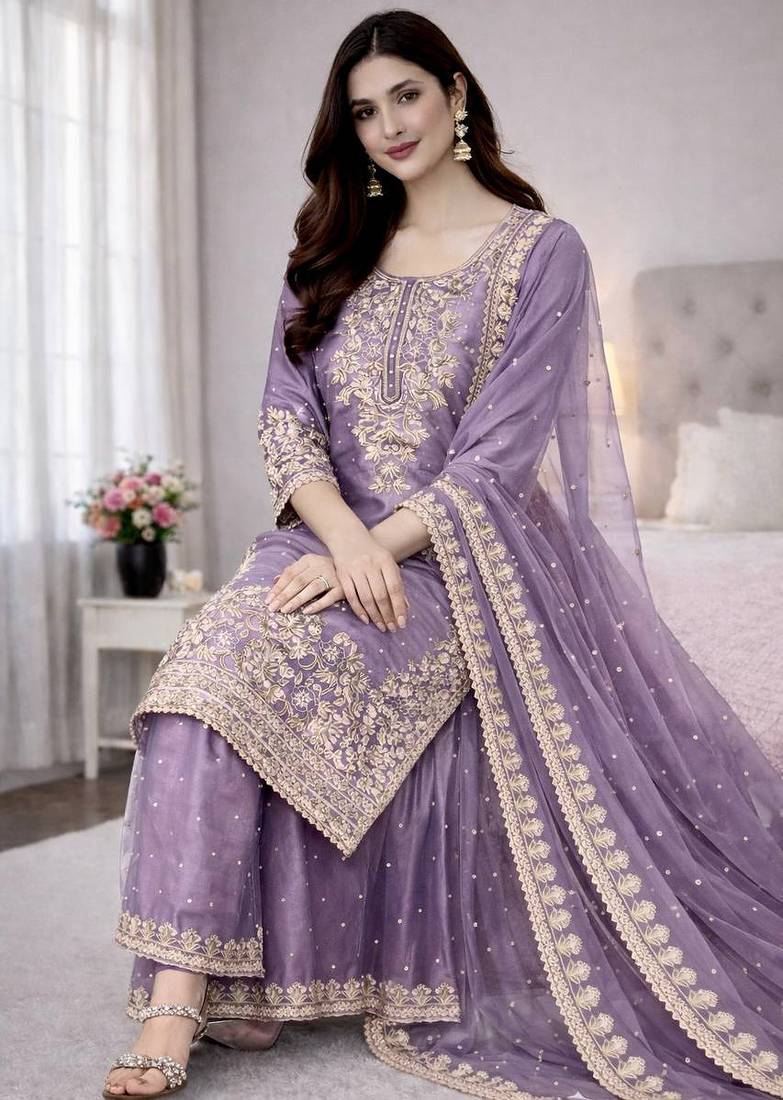 lavender silk festive kurta set