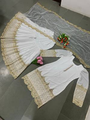 white faux georgette festive kurta set 3