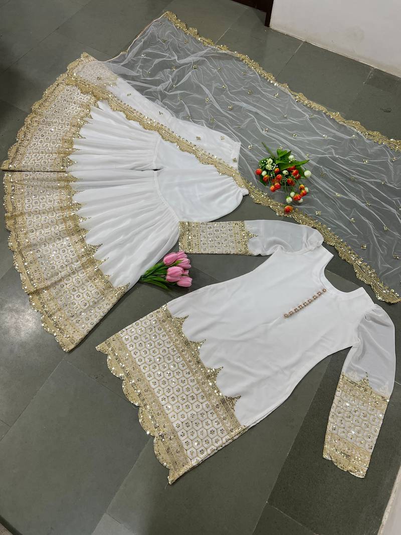 white faux georgette festive kurta set
