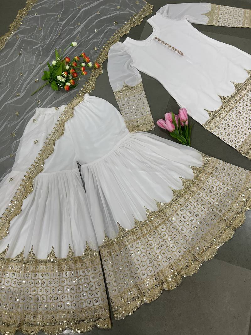 white faux georgette festive kurta set