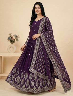 wine faux georgette festive wear anarkali 2