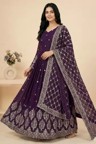wine faux georgette festive wear anarkali