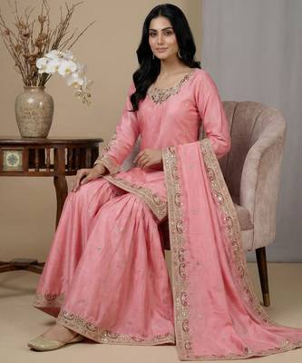 pink chinon festive kurta set 2