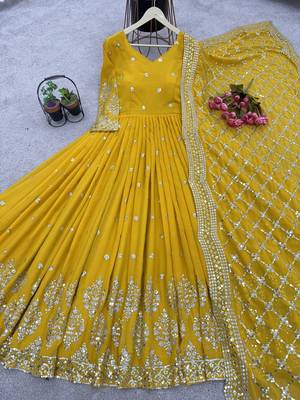 yellow faux georgette festive wear anarkali 3
