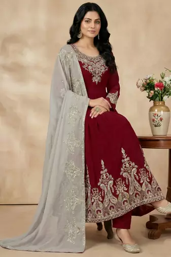 maroon georgette festive kurta set