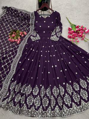 wine faux georgette festive wear anarkali 3
