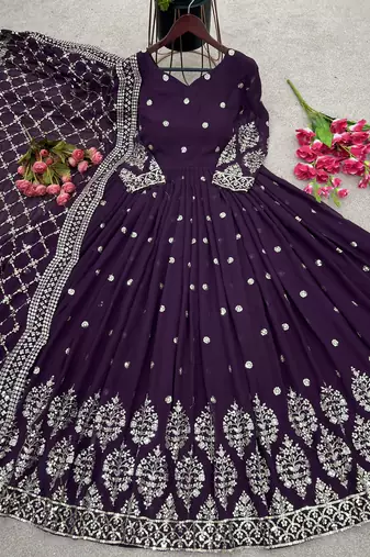 wine faux georgette festive wear anarkali