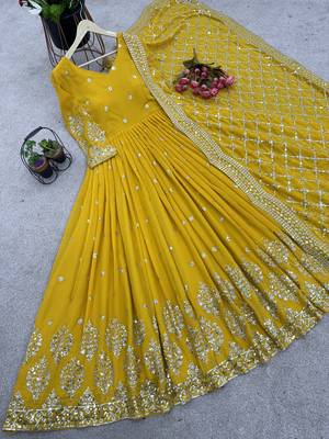 yellow faux georgette festive wear anarkali 4