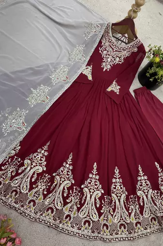 maroon georgette festive kurta set