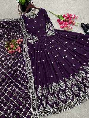 wine faux georgette festive wear anarkali 4