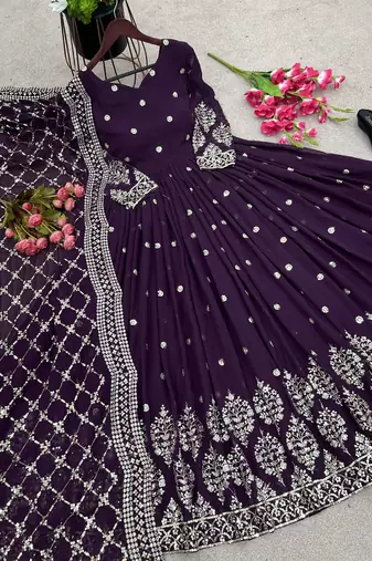wine faux georgette festive wear anarkali