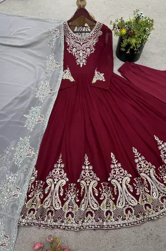 maroon georgette festive kurta set