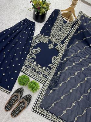 navy-blue faux georgette festive kurta set 4