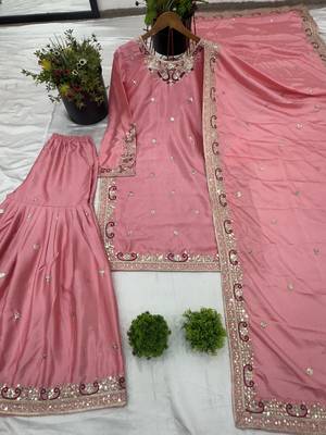 pink chinon festive kurta set 4