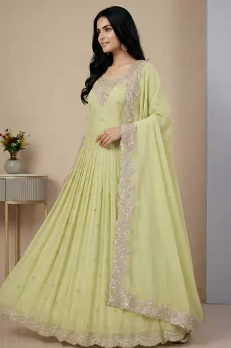 light-pear georgette festive kurta set