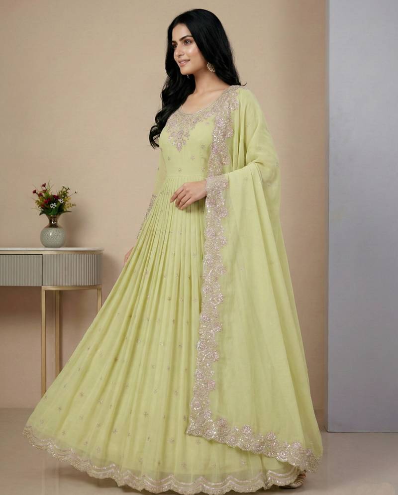 light-pear georgette festive kurta set