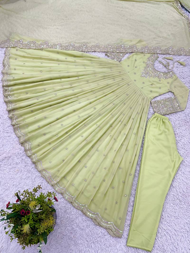 light-pear georgette festive kurta set