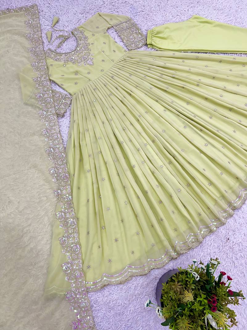 light-pear georgette festive kurta set