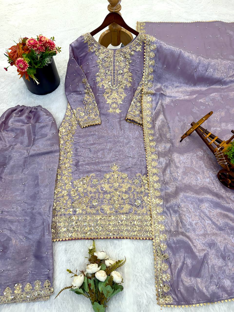 lavender silk festive kurta set