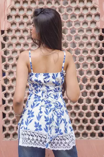 Floral Top with Schiffli Lace
