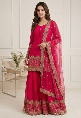 rani-pink faux georgette festive kurta set 1