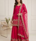 rani-pink faux georgette festive kurta set