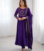 purple chanderi silk festive kurta set