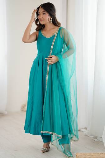blue chanderi silk festive kurta set