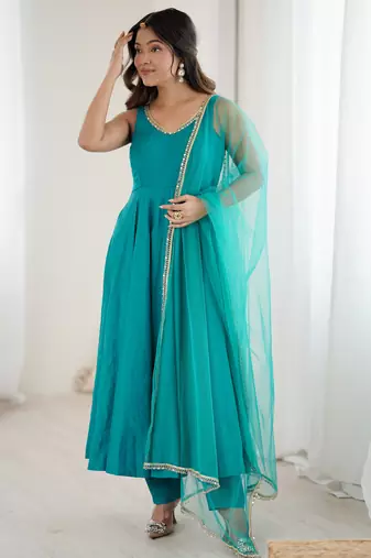 blue chanderi silk festive kurta set