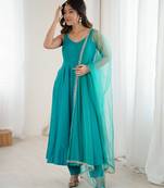 blue chanderi silk festive kurta set