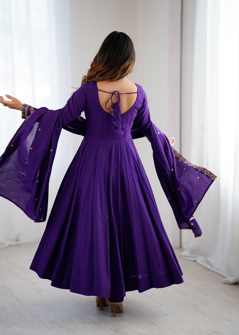 purple chanderi silk festive kurta set