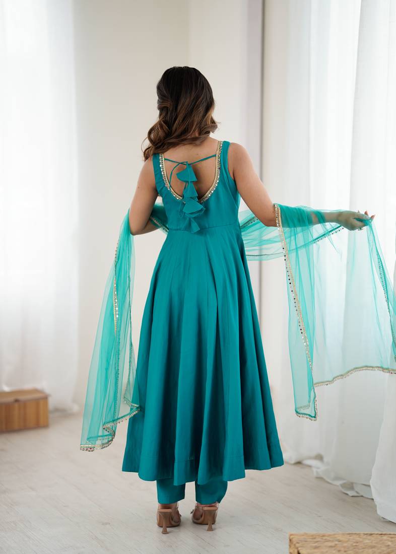 blue chanderi silk festive kurta set