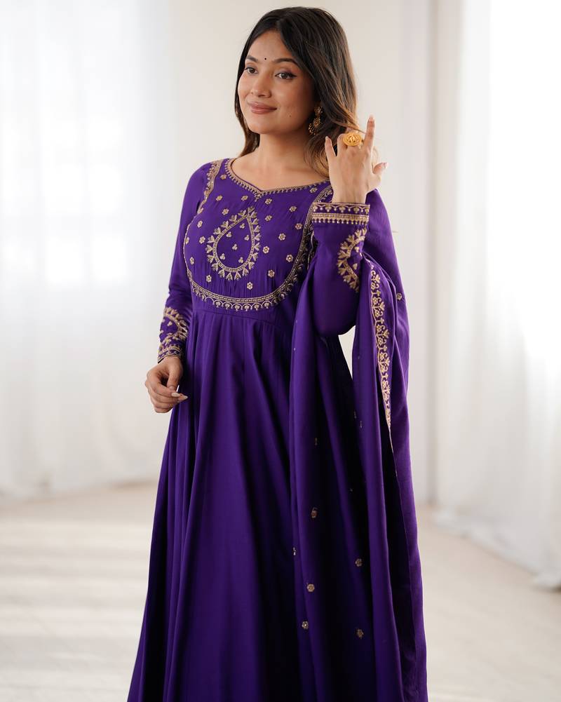 purple chanderi silk festive kurta set