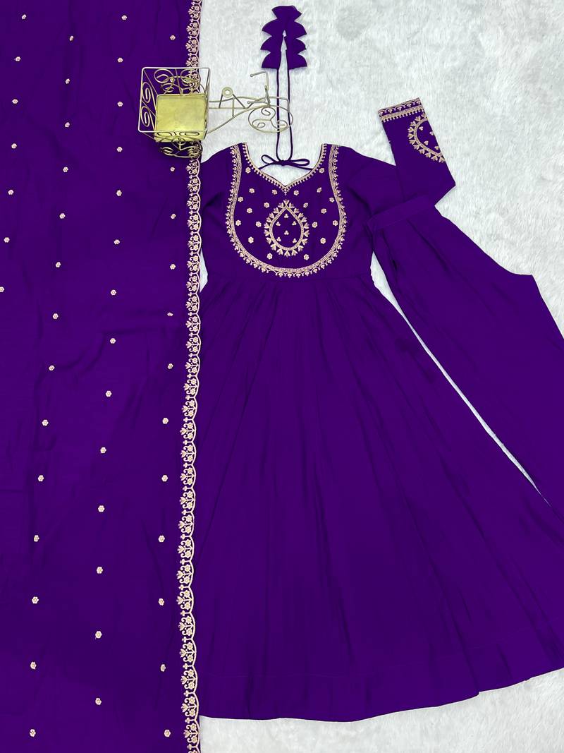 purple chanderi silk festive kurta set