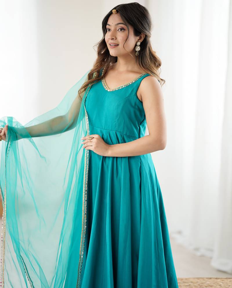 blue chanderi silk festive kurta set