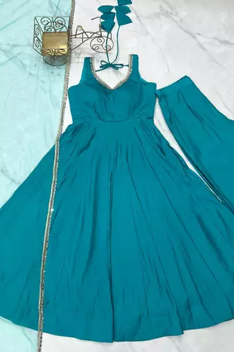 blue chanderi silk festive kurta set