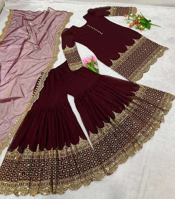 maroon faux georgette festive kurta set 3