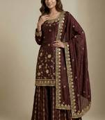 brown chinon festive kurta set