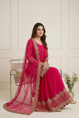 rani-pink faux georgette festive kurta set 2