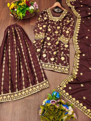 brown chinon festive kurta set 3