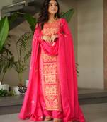 pink chinon festive kurta set