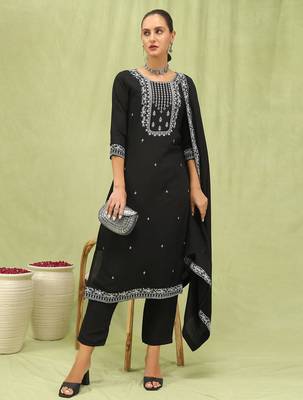black viscose festive kurta set 1
