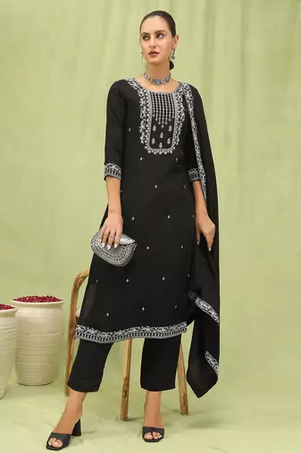 black viscose festive kurta set
