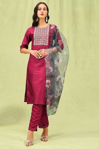 pink silk blend festive kurta set
