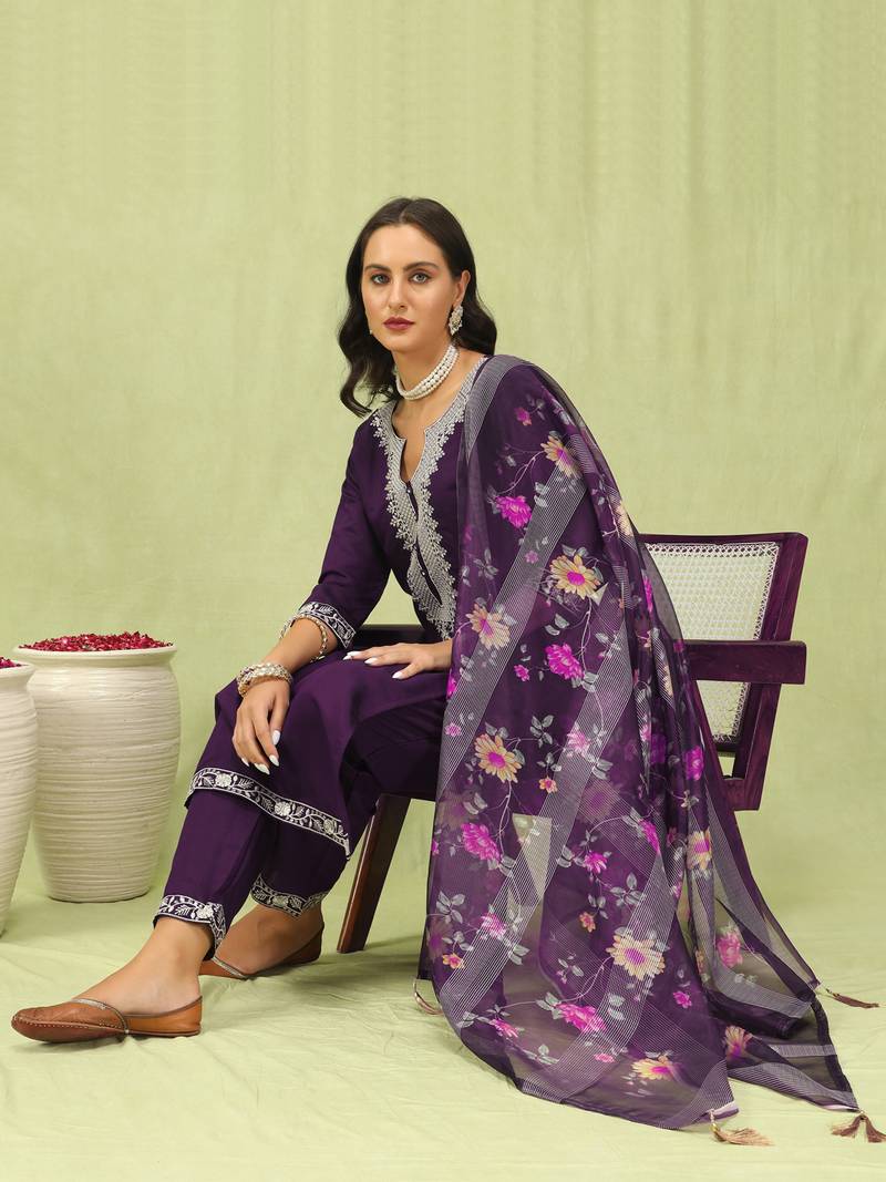 purple viscose festive kurta set