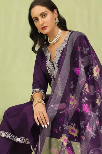 purple viscose festive kurta set