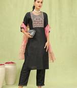 black silk blend festive kurta set