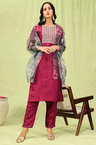 pink silk blend festive kurta set