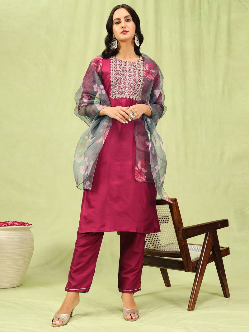 pink silk blend festive kurta set